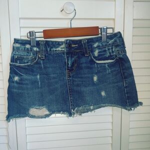 Aeropostale Distressed Blue Micro Mini Denim Skirt Y2K Women's Size 0